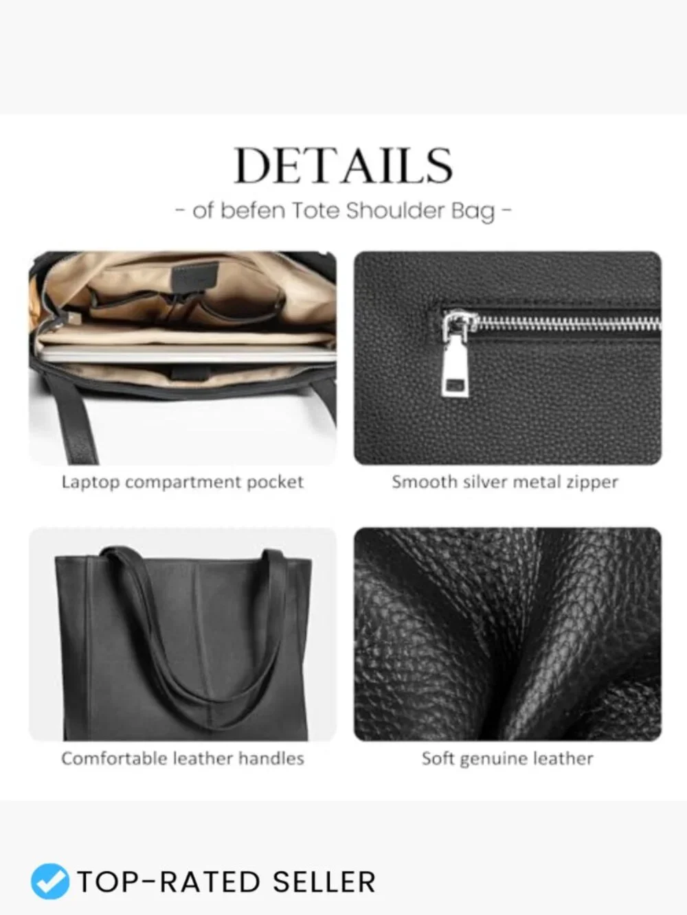 Genuine Leather Tote Bag for Women Work Travel Laptop Purse Handbag Chic